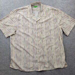 Giorgio Inserti Shirt Mens 3XL Beige Stripe Silky Button Front Short‎ Sleeve